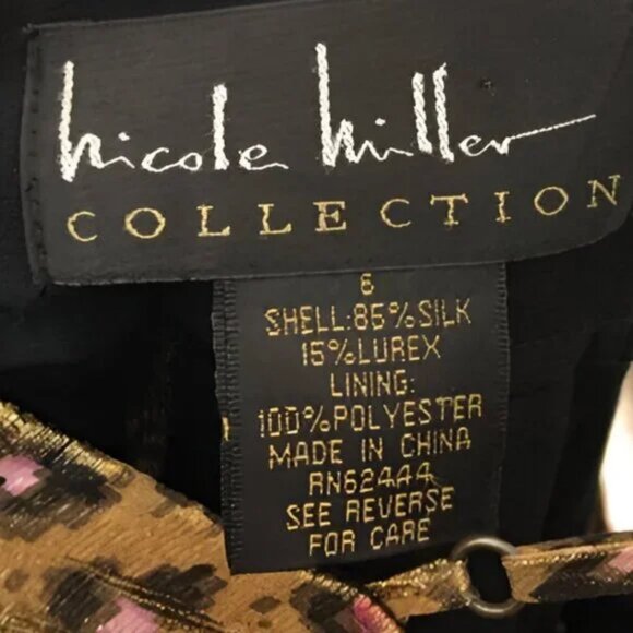 Nicole Miller Leopard Pink Black Gold Lam Fit Flare Holiday Silk Dress S 6
